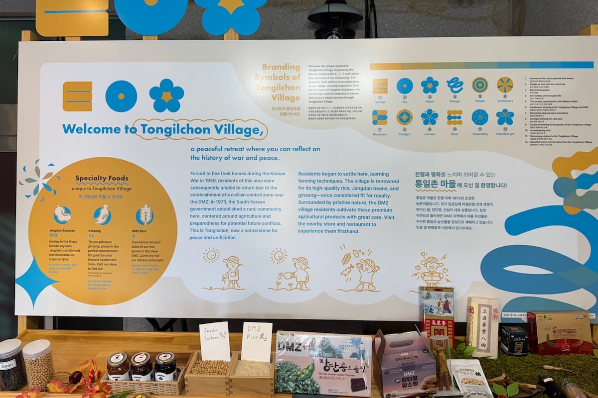 Produce and information board at Unification Village, DMZ, Korea