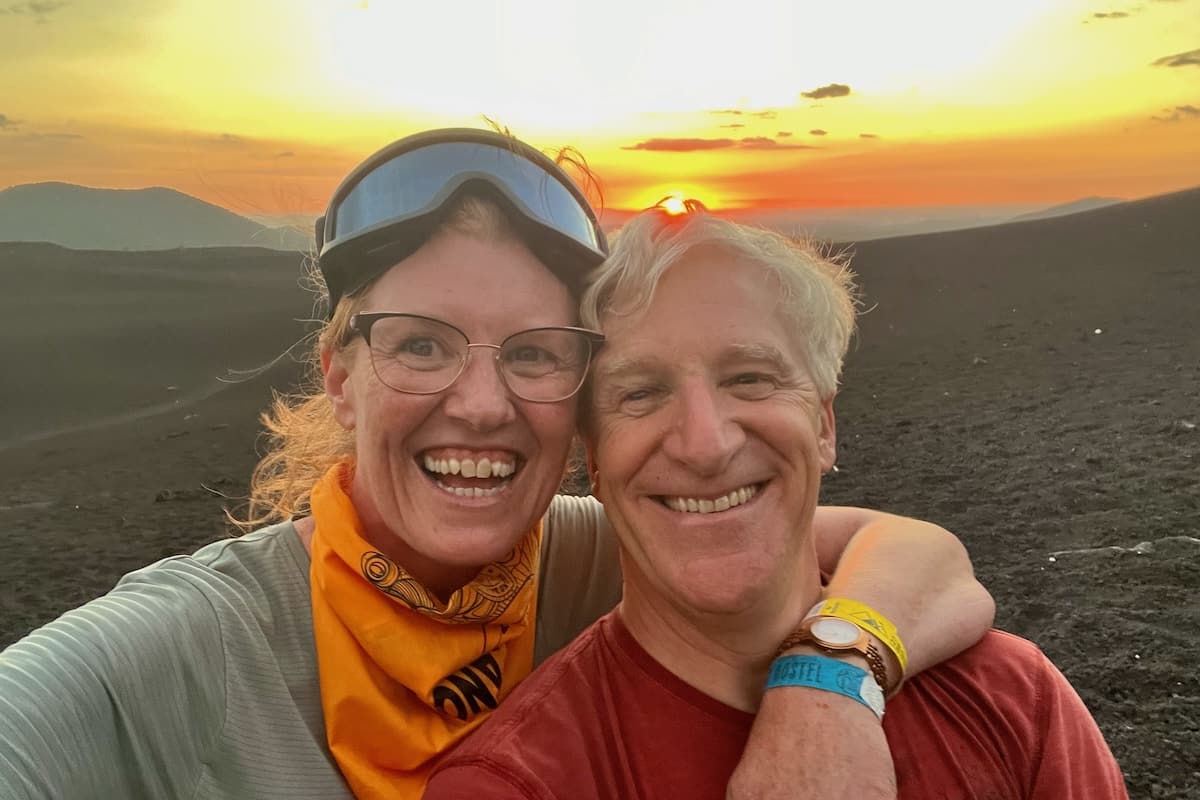 The Surprising Backpackers at sunset at Volcán Cerro Negro, Nicaragua