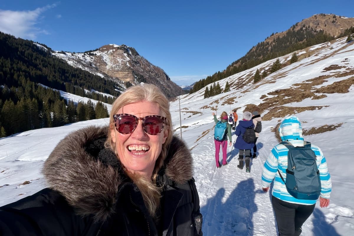 Winter hiking group in Saalbach-Hinterglemm, Austrian Alps