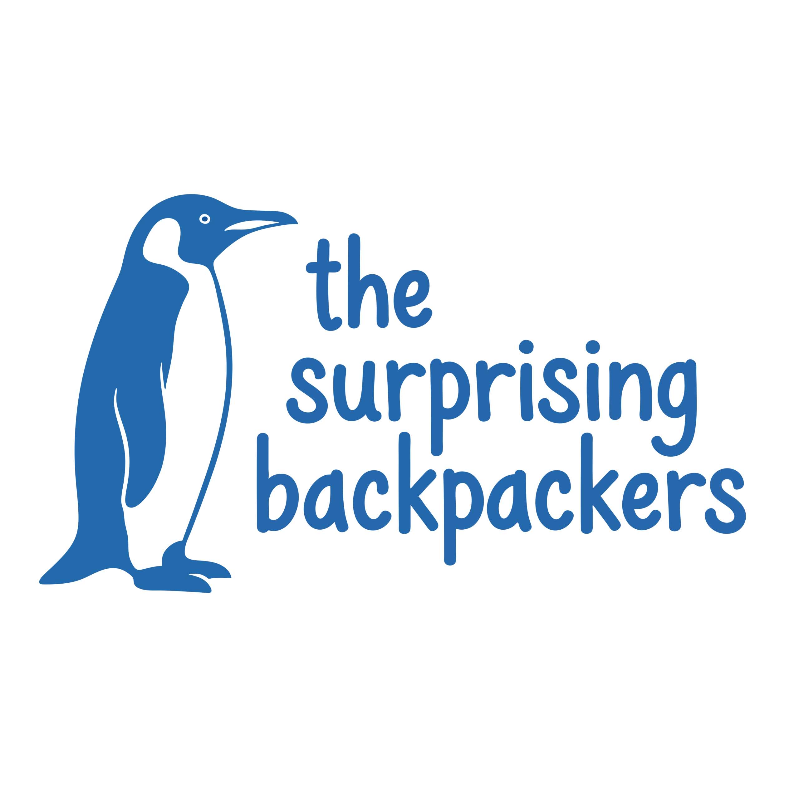 Logo for The Surprising Backpackers with penguin