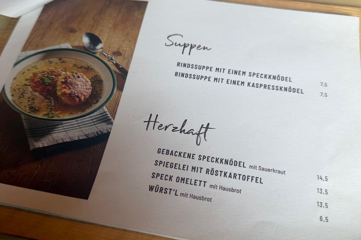 Menu from Rammernalm in Saalbach-Hinterglemm, Austria