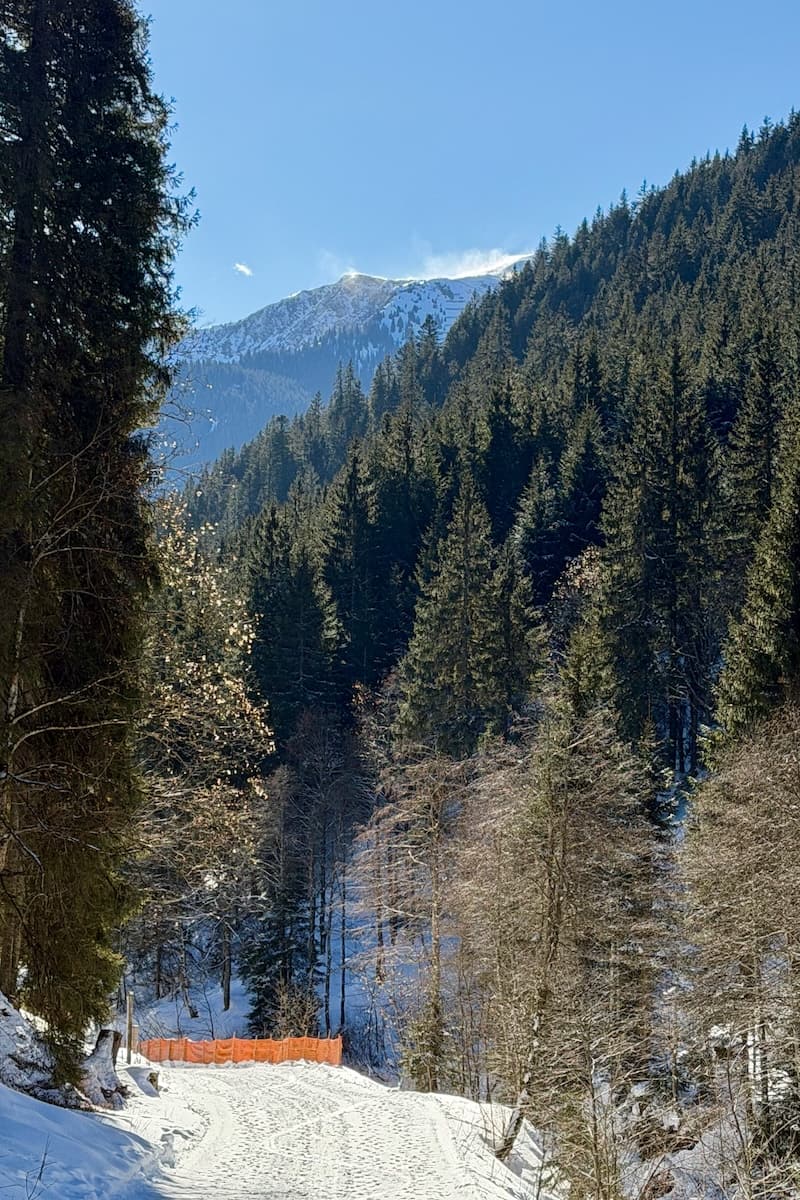 Snow blowing off mountain in Austrian Alps