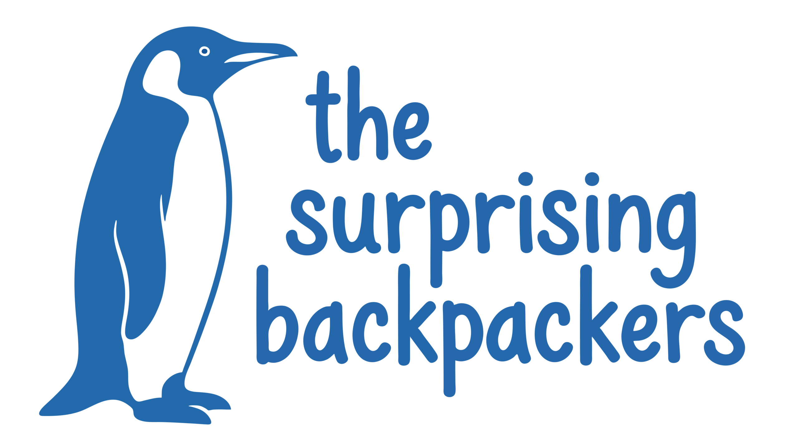 Logo for The Surprising Backpackers with penguin