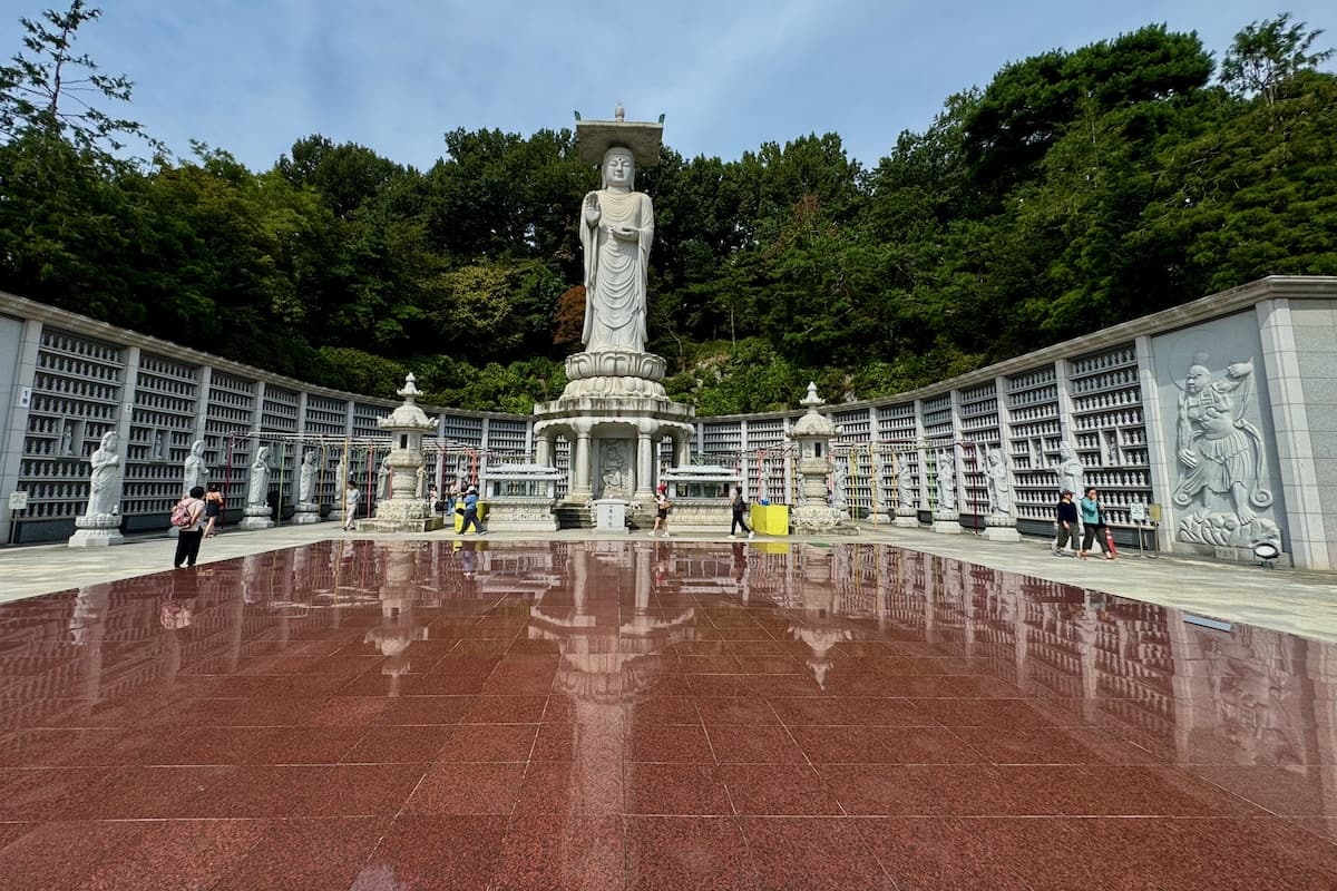 Reflections of Maitreya Buddha at Bongeunsa Temple Seoul Korea