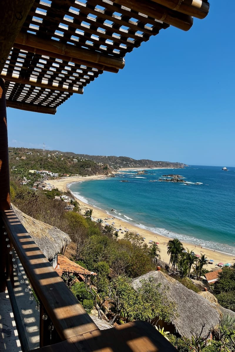 View looking down at beach in Mazunte, Mexico