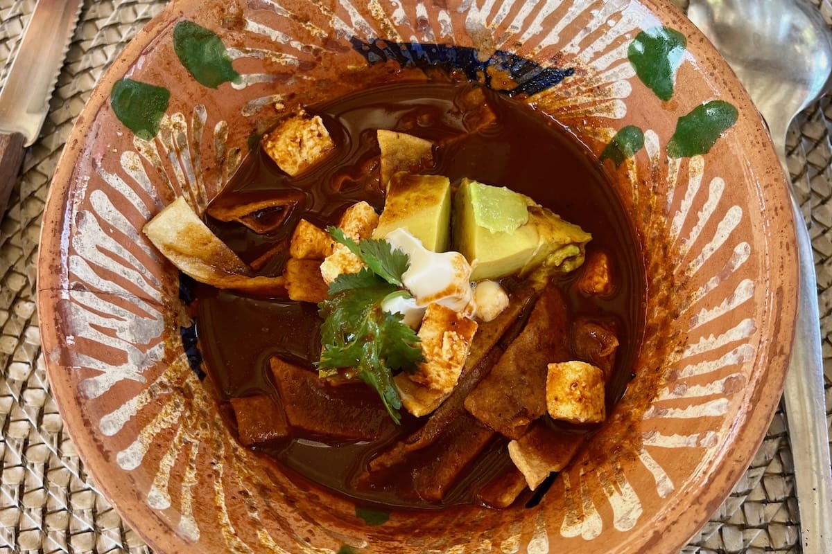 Aztec soup made at cooking class in Oaxaca, Mexico