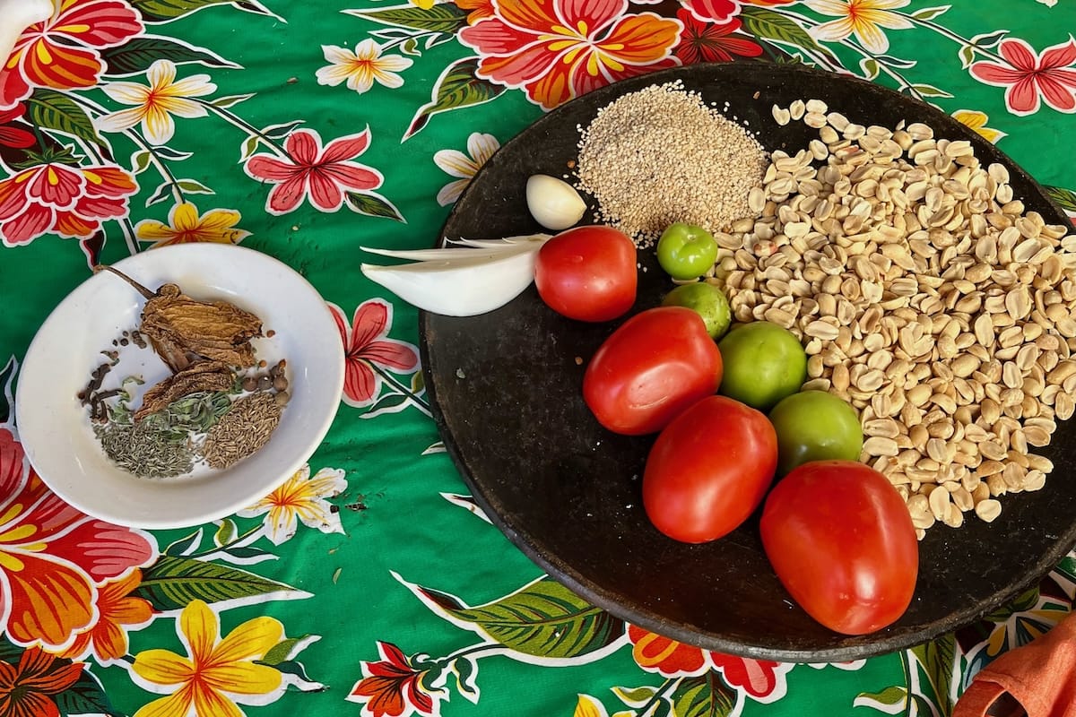 Ingredients to make peanut mole in Oaxaca Cooking Class, Mexico