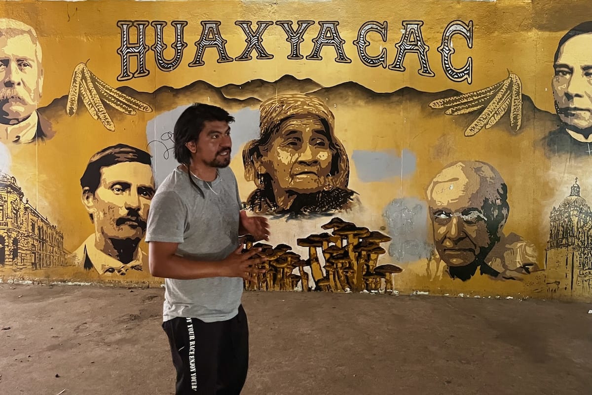 Huaxyucac mural of historical figures in Oaxaca, Mexico
