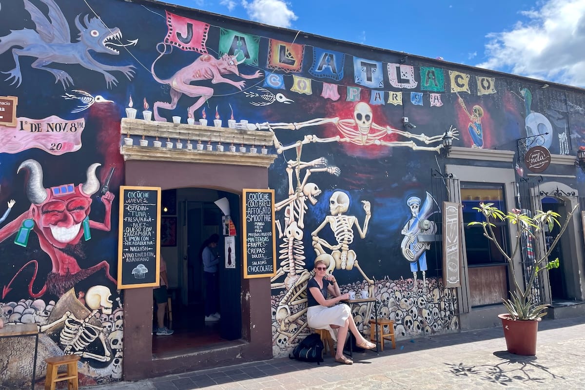 Mural on cafe in Jalatlaco Oaxaca, Mexico