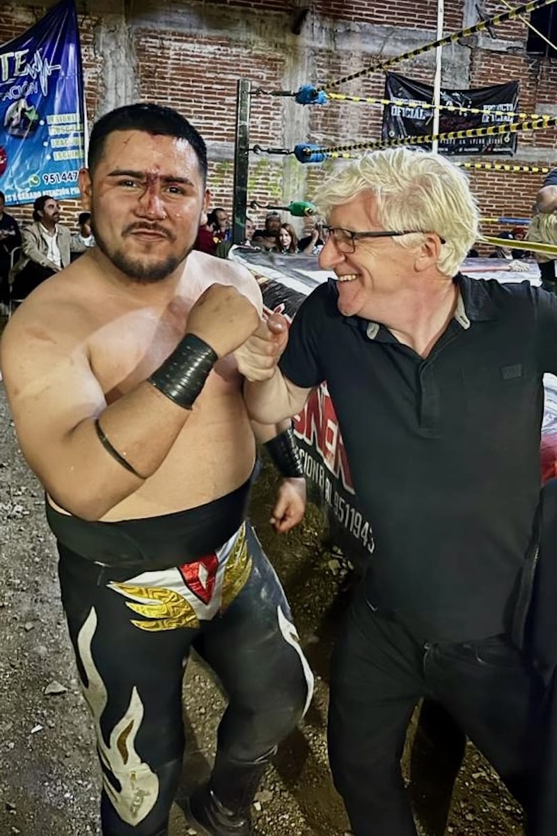 Wounded Luchador posing at Liucha Libre in Oaxaca, Mexico
