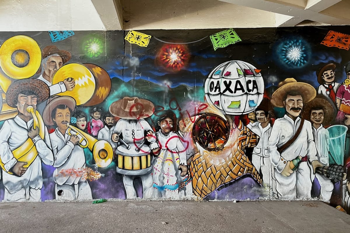 Oaxaca mural of band in Mexico