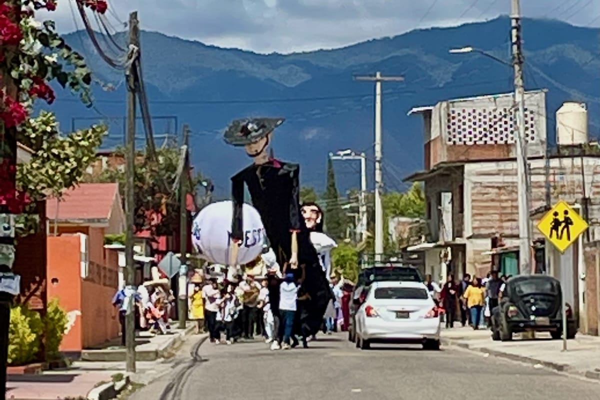 Wedding Procession with Bride and Groom puppets in Oaxaca, Mexico