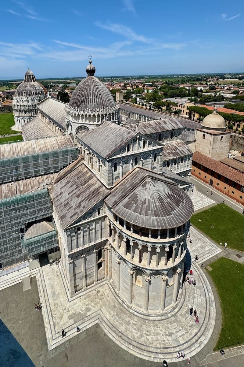 Pisa Cathedral, Baptistery and Monumental Cemetery from rooftop of Leaning Tower of Pisa